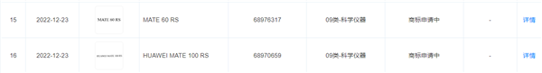 大战iPhone 15！华为Mate 60要来了：RS版商标申请注册