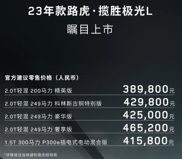 曾加价20万仍被疯抢 新款路虎揽胜极光L上市：38.98万起