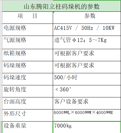 立柱码垛机参数