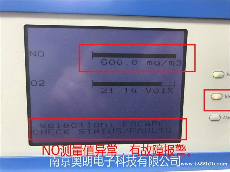 NO测量值异常，有故障报警。 (2)