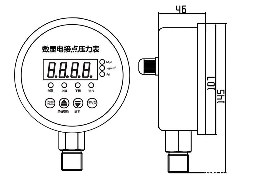 YL-818E电接点压力表尺寸图