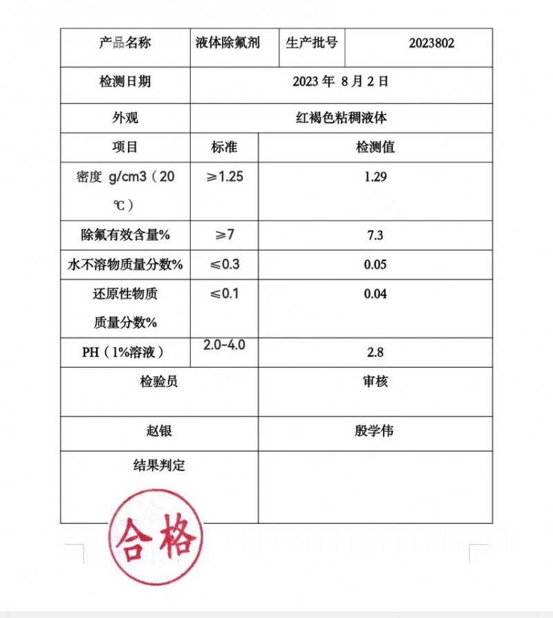 除氟剂化验报告96